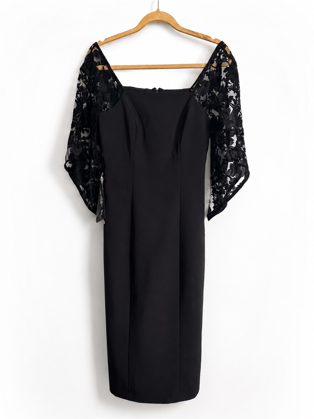 JS Collections Black Lace Sleeve Sheath Dress Size 2 NWT Elegant Classic Wedding